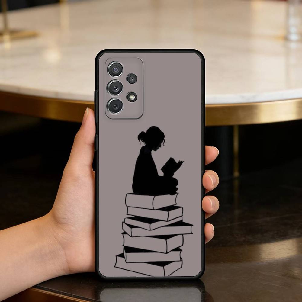 R-Reading B-Books G-Girl Phone Case For Samsung Galaxy A73,A72,A71,A70,A53,A52,A51,Soft Silicone Black Cover