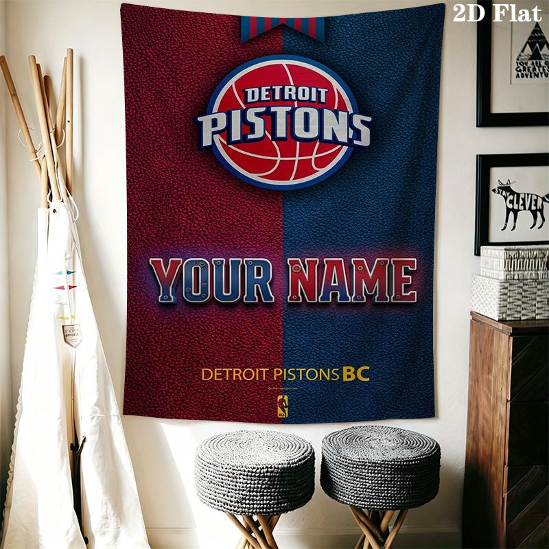 Name Custom Detroit Pistons Logo Wall Tapestry Aesthetic Wall Hanging Printed Fabric Blanket Decorative Tapestries for Bedroom Living Room Home Decor