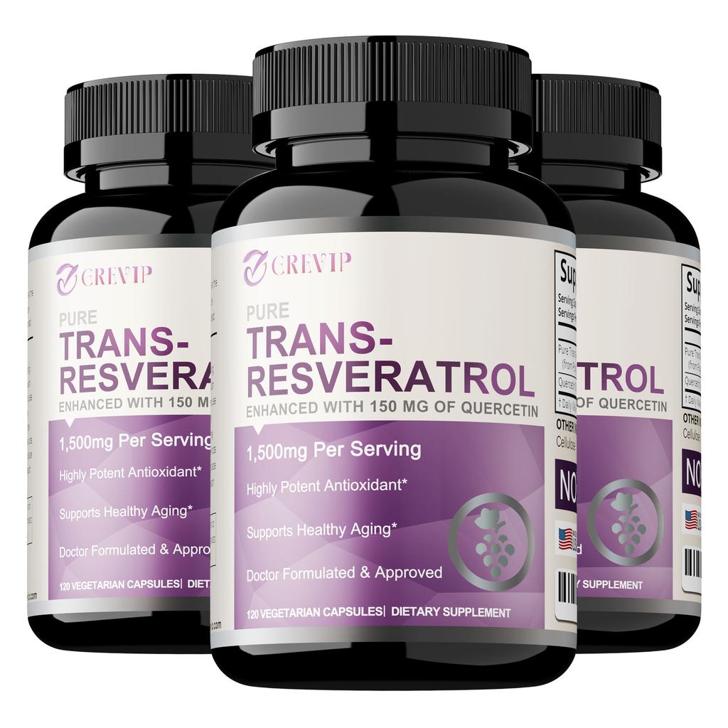 GREVIP Reine Trans-Resveratrol und Quercetin Kombinationskapseln, Leicht Absorbiert, 120 Kapseln, Geeignet für Erwachsene