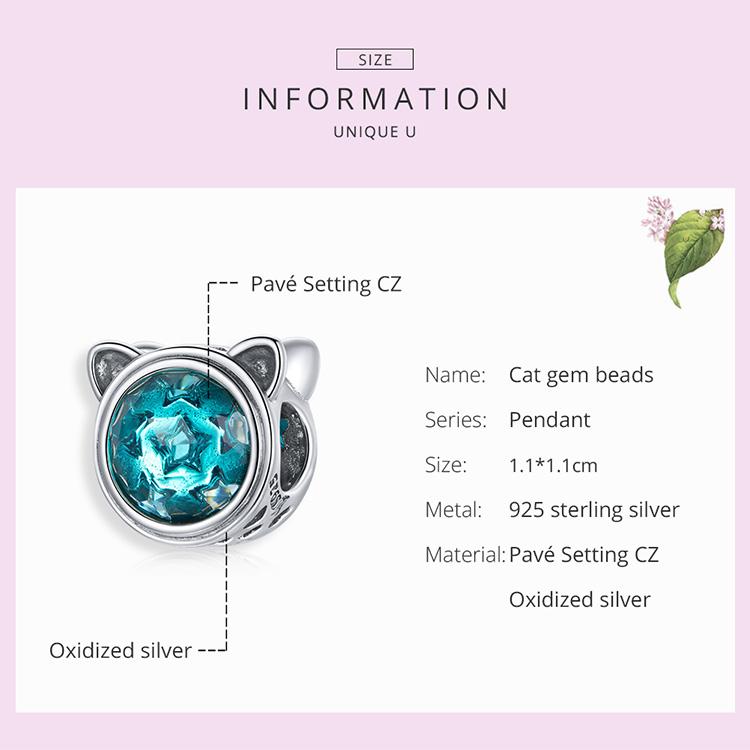 BAMOER Cute Cat Gem Bead 925 Sterling Silver Prívesok so vzorom kryštálovej hviezdy pre originálny náramok na náramok pre domácich majstrov