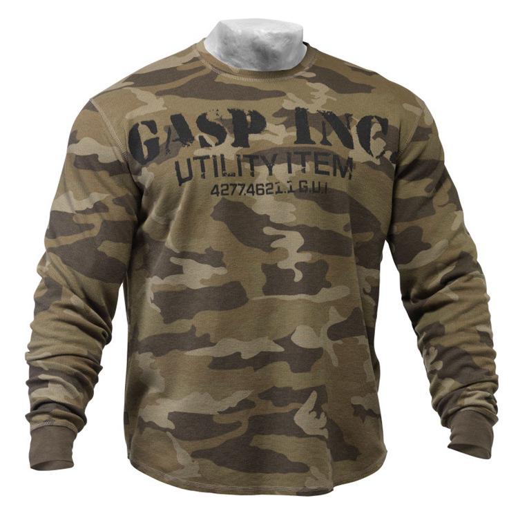 Autumn/Winter GASP Camouflage Long-Sleeve Fitness Shirt - Large Size, Warm, Breathable, New Style