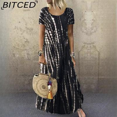 S-5XL Women Fashion Summer Spring Casual Short Sleeve O-Neck Dresses