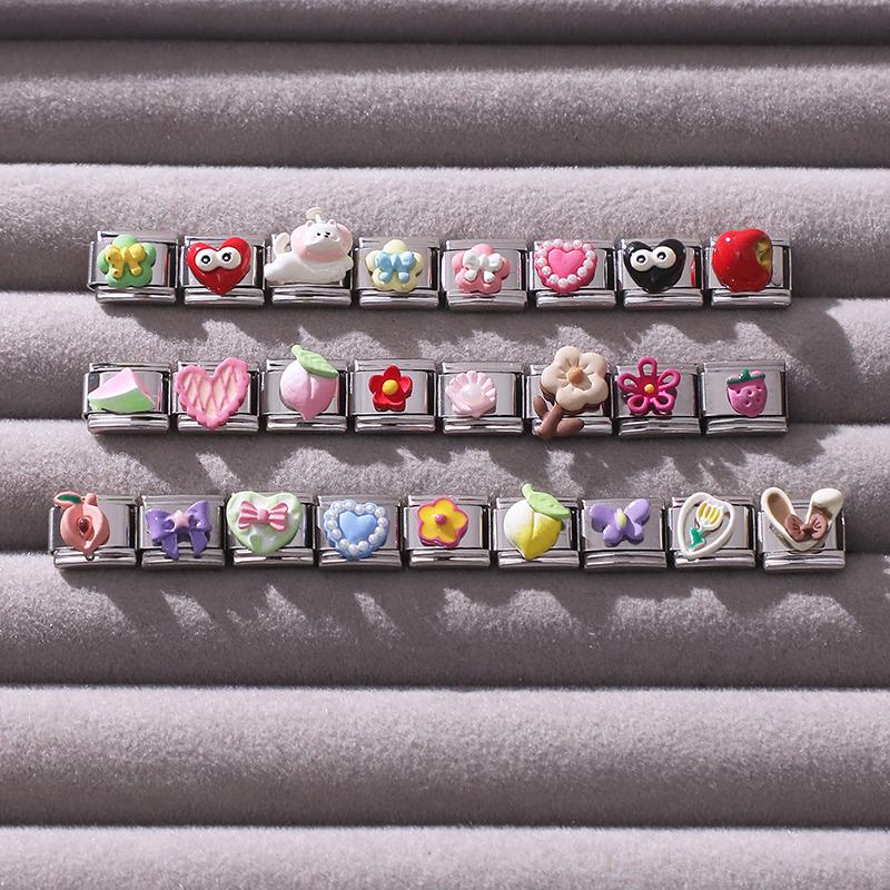 Cute 3D Series Red Apple Eye Heart Flower Bow Knot Italian Charm Link Fit 9mm Stainless Steel Jewelry DIY Making Bracelet Gift