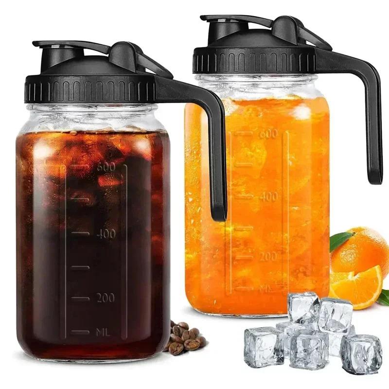 Glass Pitchers With Lid, 32/64 Oz Sun Tea Pitcher, Half Gallon Mason Jar Pitcher With Wide Mouth Airtight Lid