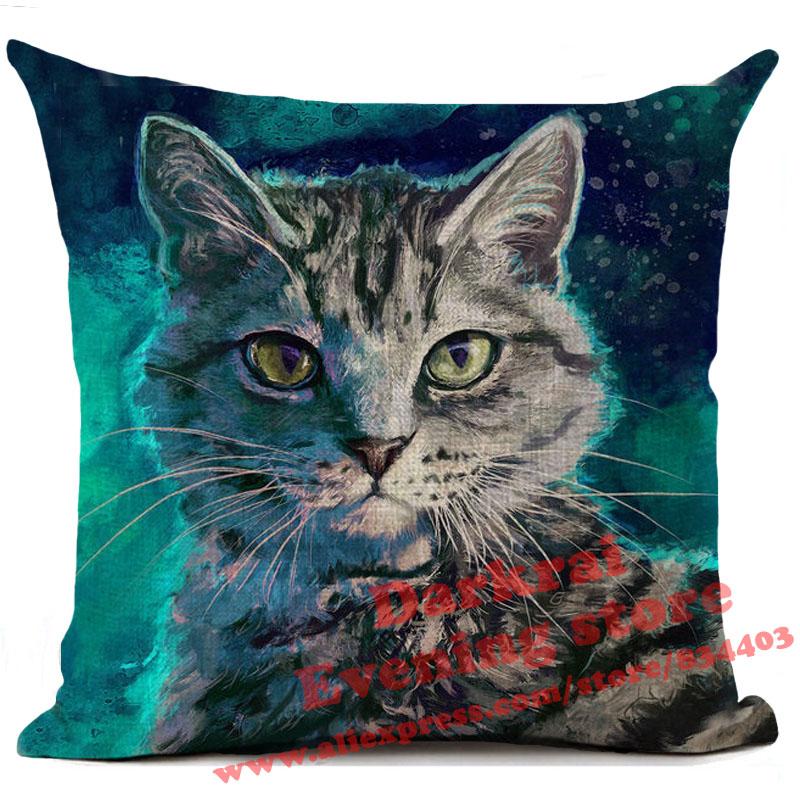 Cat Cushion Cover Kitten Printed Linen Throw Pillows Living Room Sofa Decor Throw Pillows Home Decoration Pillowcase Xcm