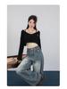 2024 Plus Size Retro High-Waist Wide Leg Jeans - Women's Slimming Straight-Leg Autumn/Winter Pants