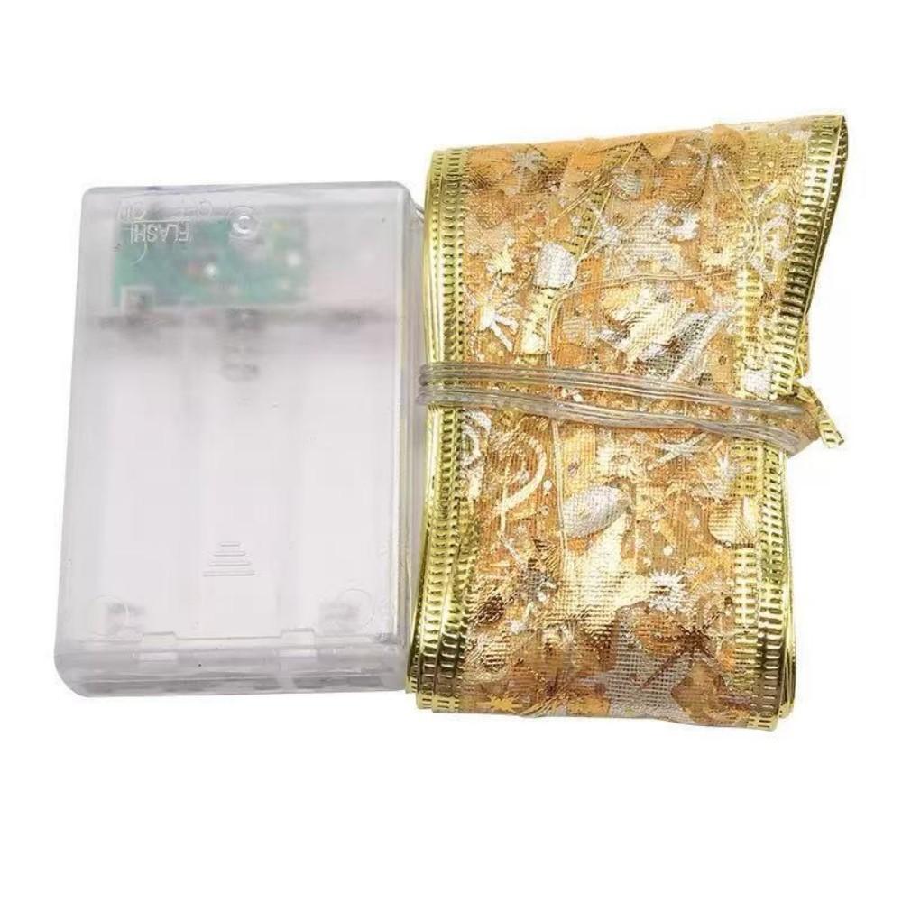 Battery Box Gold Ribbon Light String LED Double-Layer Luminous Satin Ribbon Lights Christmas Tree Decoration Gold Satin Ribbon Light String