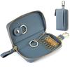 [NaGuQiang] Genuine Leather Key Case, Smart Key Compatible, for Women and Men, Car and House Key Storage, Card Slot, 6 Hooks, Round Zipper,