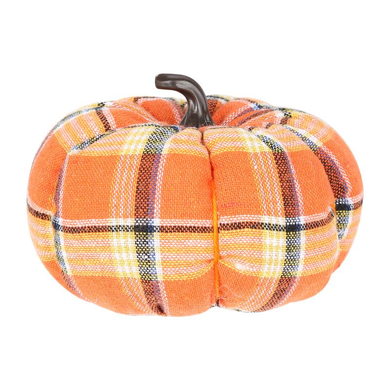 Halloween Decorations Plaid Fabric Pumpkin Ornaments Fall Harvest Thanksgiving Farmhouse Table Decor Set of 3