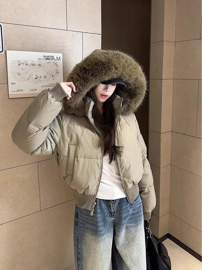 Women's Winter Retro Navy Blue Hooded Cotton-Padded Jacket - Thick & Warm Design