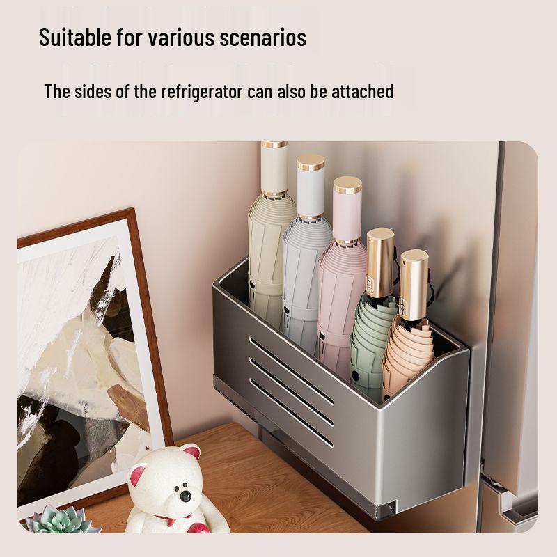 Wall-Mounted Magnetic Umbrella Rack with Water Drainage, No-Drill Installation for Home Entryway