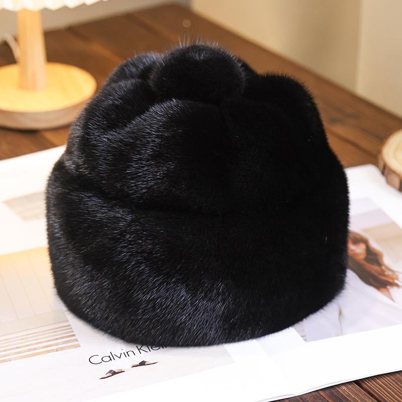 

Новая меховая шапка из норки, теплая женская элегантная меховая шапка, зимняя холодостойкая повседневная шапка L（58-60cm） чёрный
