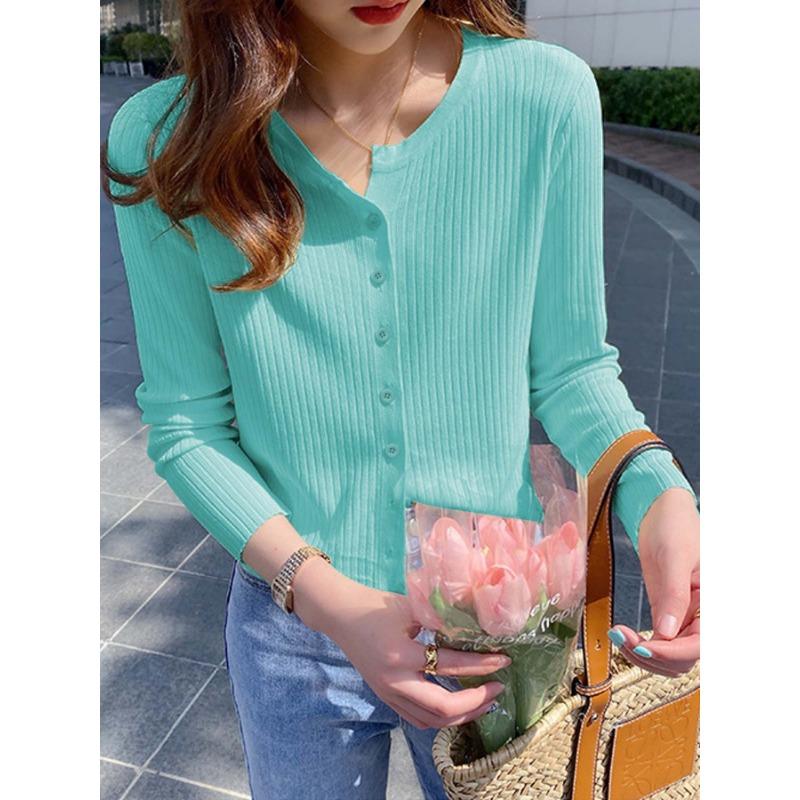 

Женский весенне-осенний вязаный однотонный кардиган, внешний свитер M зелёный