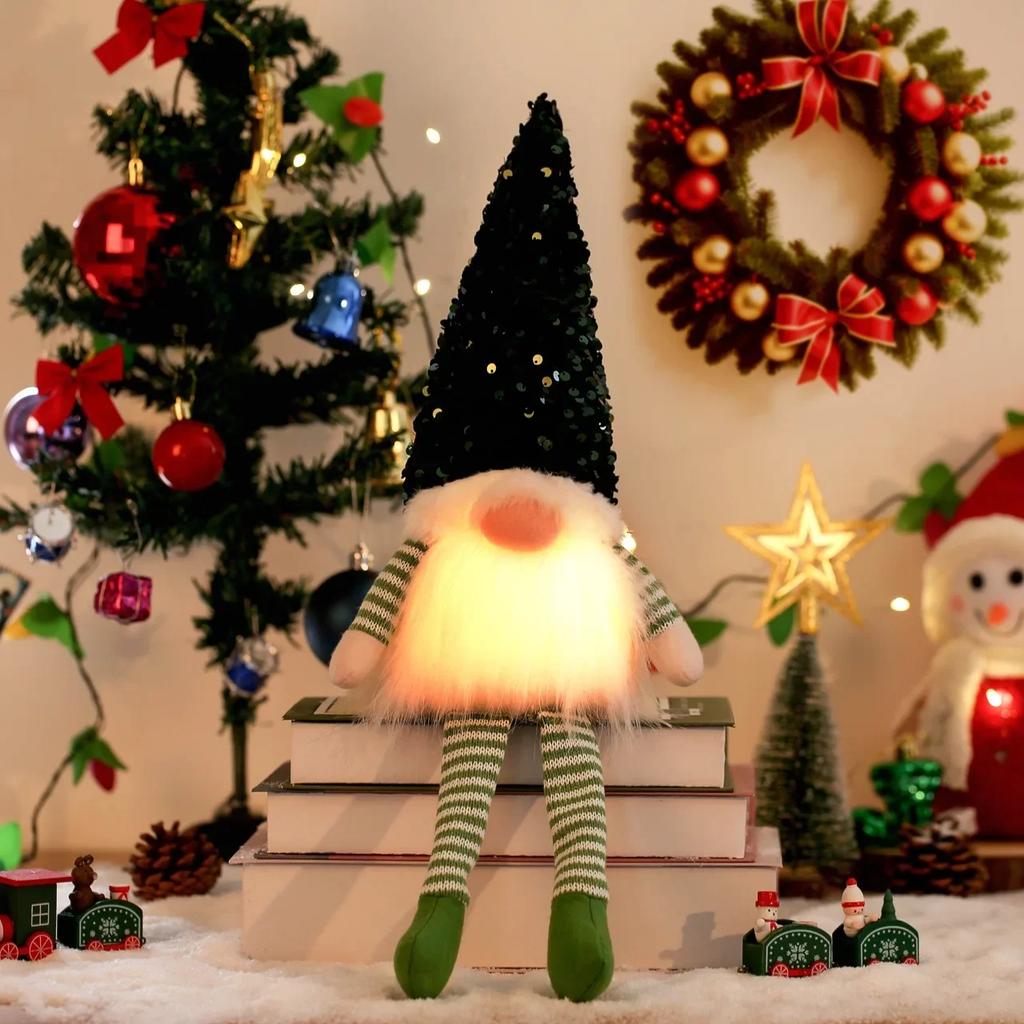 1~4 Stück Weihnachts-Puppe Elf Gestrickter Wichtel mit LED-Nachtlicht Weihnachtsdekorationen für Zuhause Weihnachten Navidad Neu Geschenk