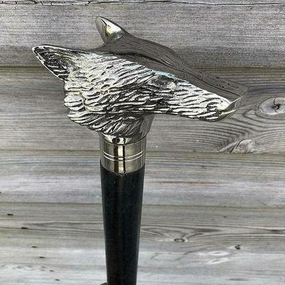 Bengala Vintage Estilo Clássico Punho Rosto de Lobo Cor Preta Bengala Bronze