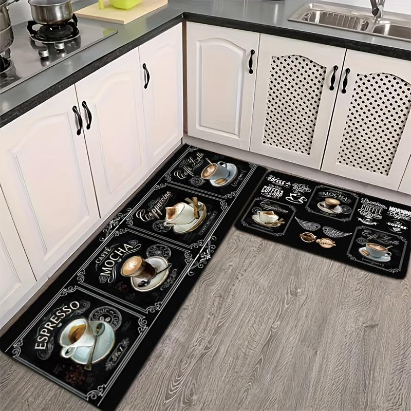 2Pcs Coffee Cup Print Kitchen Rug Anti-Fatigue Kitchen Rug Waterproof Non-Slip Rugs Set Runner Rug Bedside Rug Absorbent Carpet For Kitchen