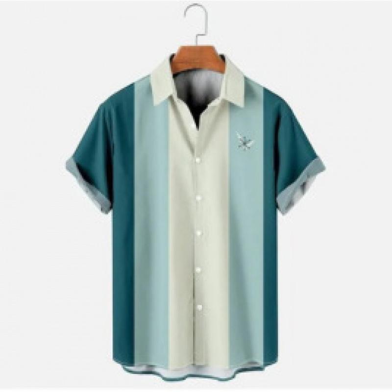 Summer new men's top striped D print men's cardigan lapel