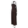 European & American Elegant Off-Shoulder Slim Fit Slit Dress with Ribbon Back