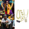 8 ks Oblečení 80. a 90. let Hip Hop Kostým Sada Cool Rapper Doplňky Zlatý Řetízek, Zlatý Náramek, Sluneční Brýle, Prsteny Náhrdelník