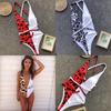 Luxurious Leopard One Piece Bikini Bathing Patchwork Padded Deep V Bandage Halter Swimsuit