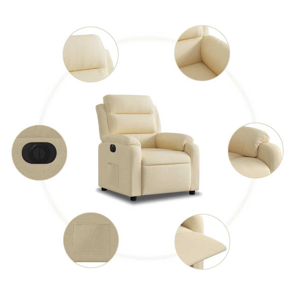 Electric Recliner Chair Cream Fabric
