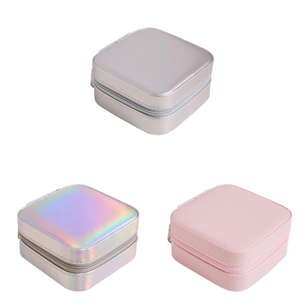 Caja de Joyería Clásica de Cuero Con Espejo Para Guardar Pendientes y Anillos
