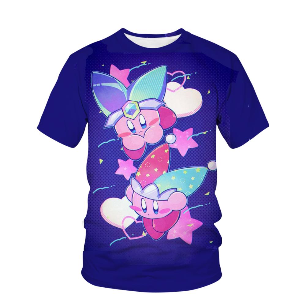 

Новая футболка с изображением аниме Кирби для детей, кавайная, забавная, летняя, мультяшная, 3D футболка для мальчиков и девочек, детская одежда унисекс с коротким рукавом 150 cm