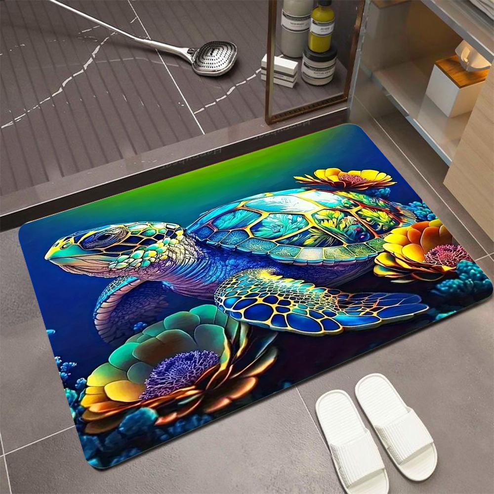 Blase Ozean Schildkröte Wohnzimmer Schlafzimmer Teppich Große Größe Realistisches Design mit Korallen Element Rutschfester Teppich für Heimdekoration