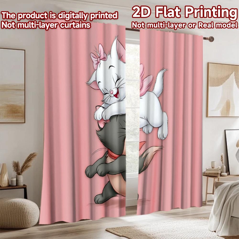 2D flat printing 2pcs Party Window Curtains Cute Cats Fighting Playful Digital Printed Polyester Drapes Festive Curtains Use for