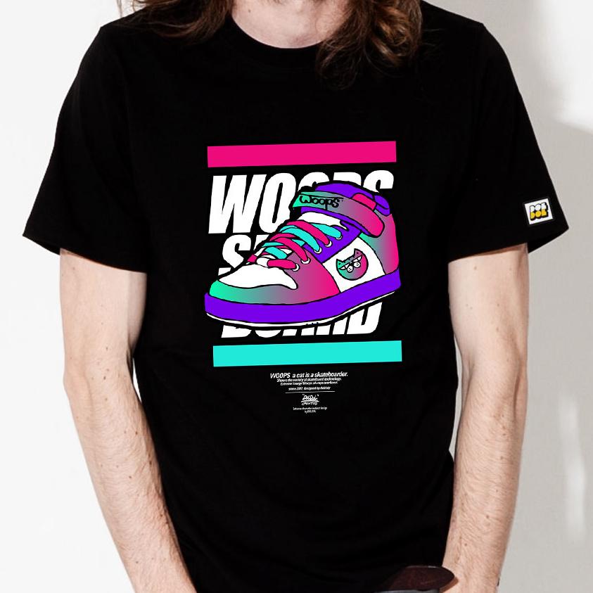 Doldol Woops-T-122 Скейтборд Кот Oops Персонаж Графический Футболка White/S