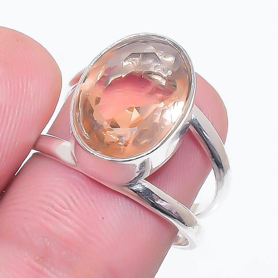Natural Morganite Gemstone 925 Sterling Silver Jewelry Ring Size 6.5 b9S81