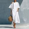 Modisches Damen Hemdkleid mit Rundhalsausschnitt, lockerer Passform, aus Baumwoll-Leinen-Mischung