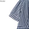 ZANZEA Women Bows Collar Summer Casual Short Sleeve Grid Print Dress