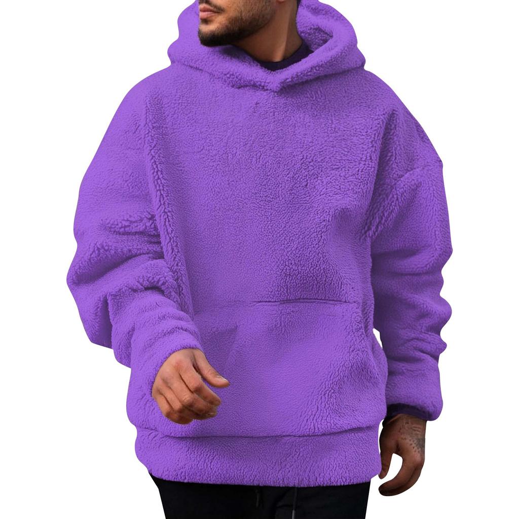Men's Casual Plush Double-sided Fleece Color Hooded Sweatshirt