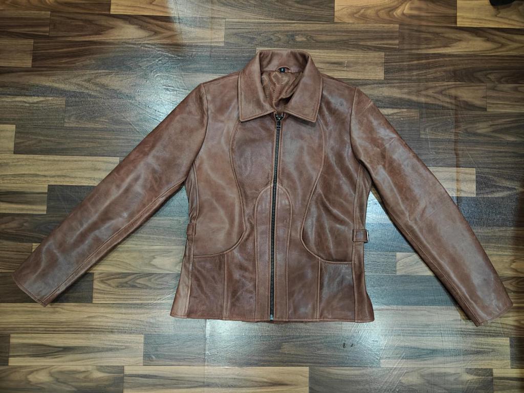 Chaqueta de piel de cordero auténtica para mujer, color marrón, nueva y elegante, hecha a mano, para motociclista