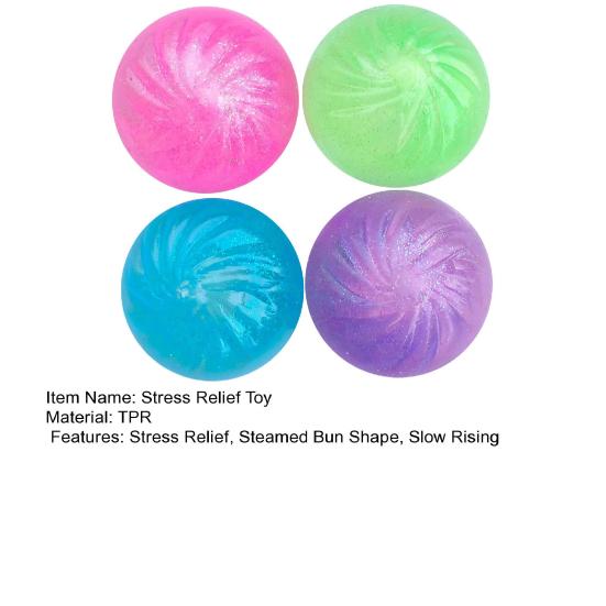 1/4Pcs Transparent Steamed Bun Toy Stress Relief Glitter Powder Dumpling Squeeze Sensory Fidget Toy Slow Rising Stress Ball Dough Ball Hand