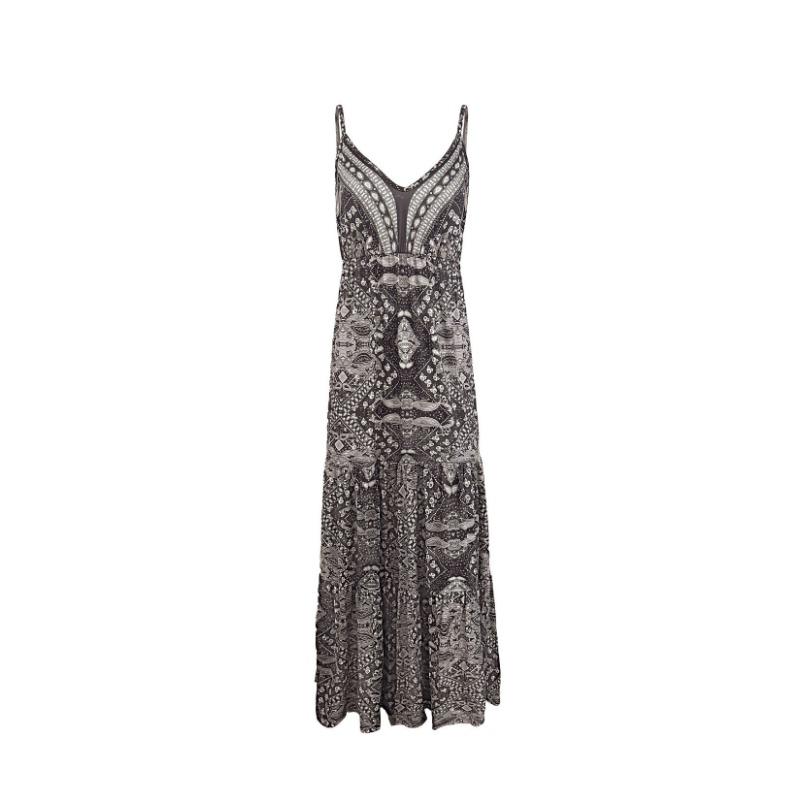 GMXIA Women's Boho Halter Long High Waist V-Neck Printed Floral Dresses