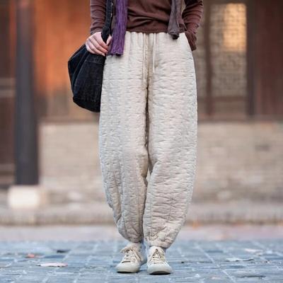 Pantaloni da donna vintage in cotone dritto con elastico in vita, colore solido, pantaloni caldi invernali, cintura