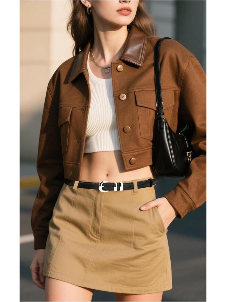 Luxury Women's Classic Cowhide Leather Belt with American Retro Style Pin Buckle
