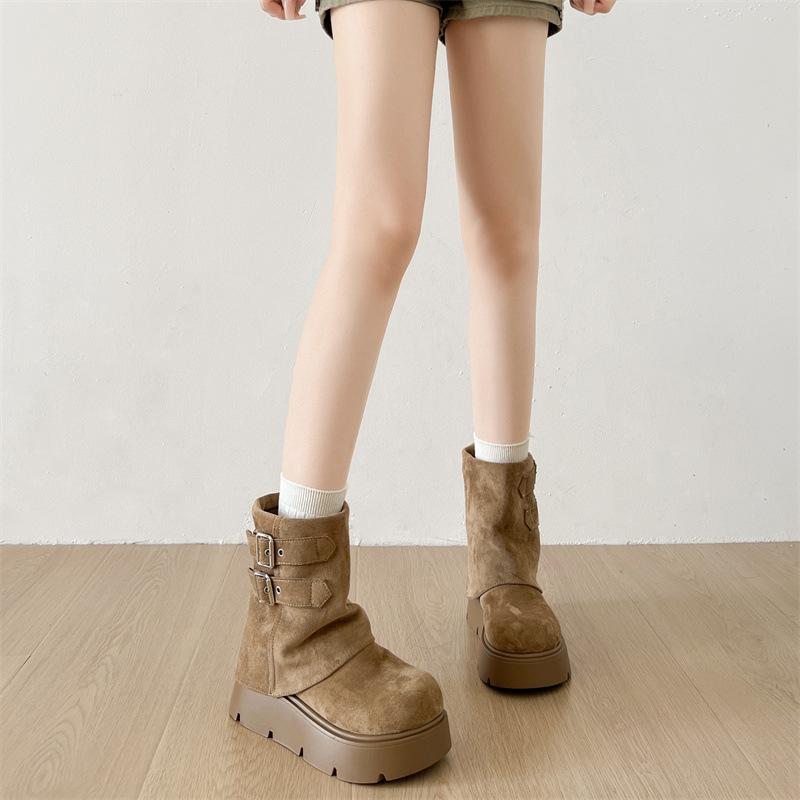 Fashion Fashion Belt Buckle Woman Ankle Boots Fashion Platform Thick Bottom Shoes Modern Short Botas Para Mujer 2025 New