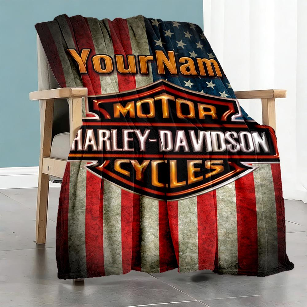 Harley-davidson Motorcycles Customize Text Blanket Lightweight Personalized Blanket Comfortable Perfect for Nap Home Decor Seaside Livingroom