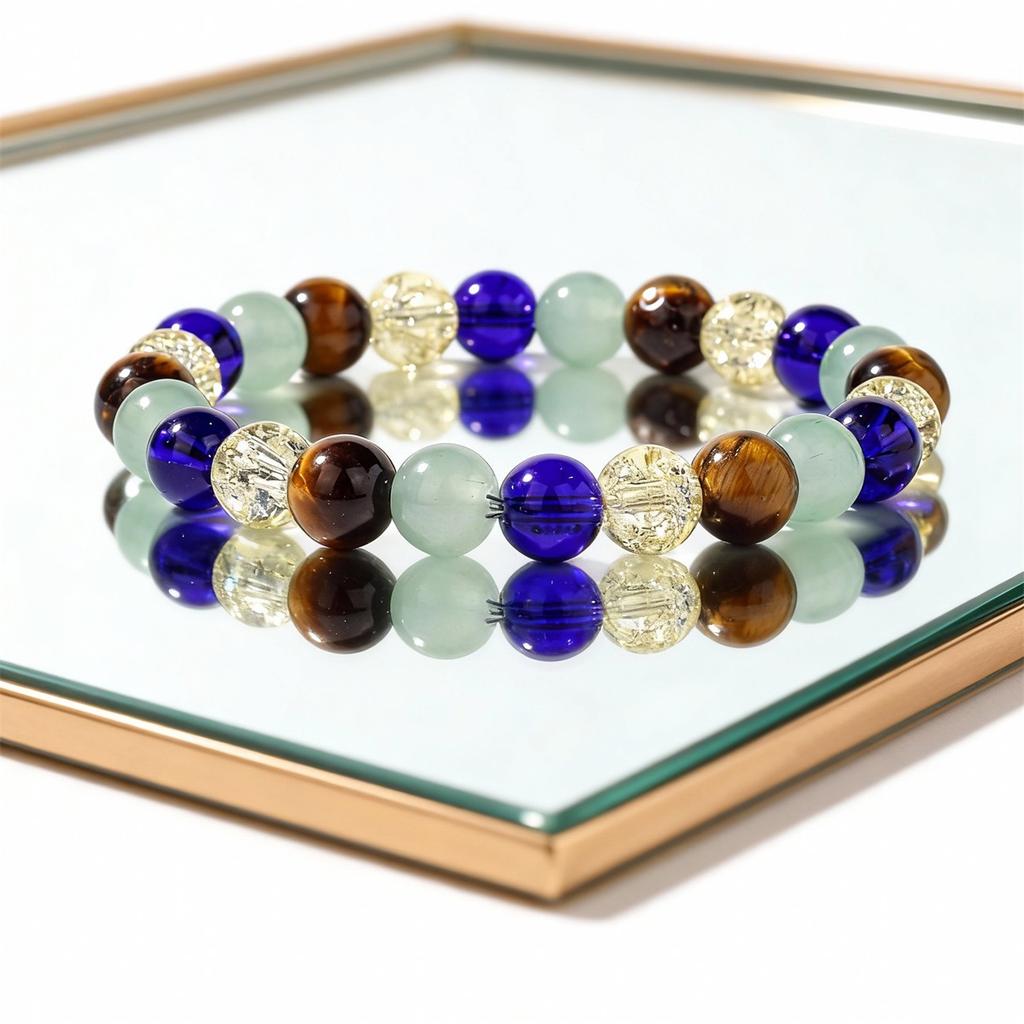 Festive Gifts Tiger Eye Aquamarine Crackle Crystal And Purple Glass Beaded Bracelet Stylish Fashion Jewelry For Daily Wear Simple Versatile Accessory