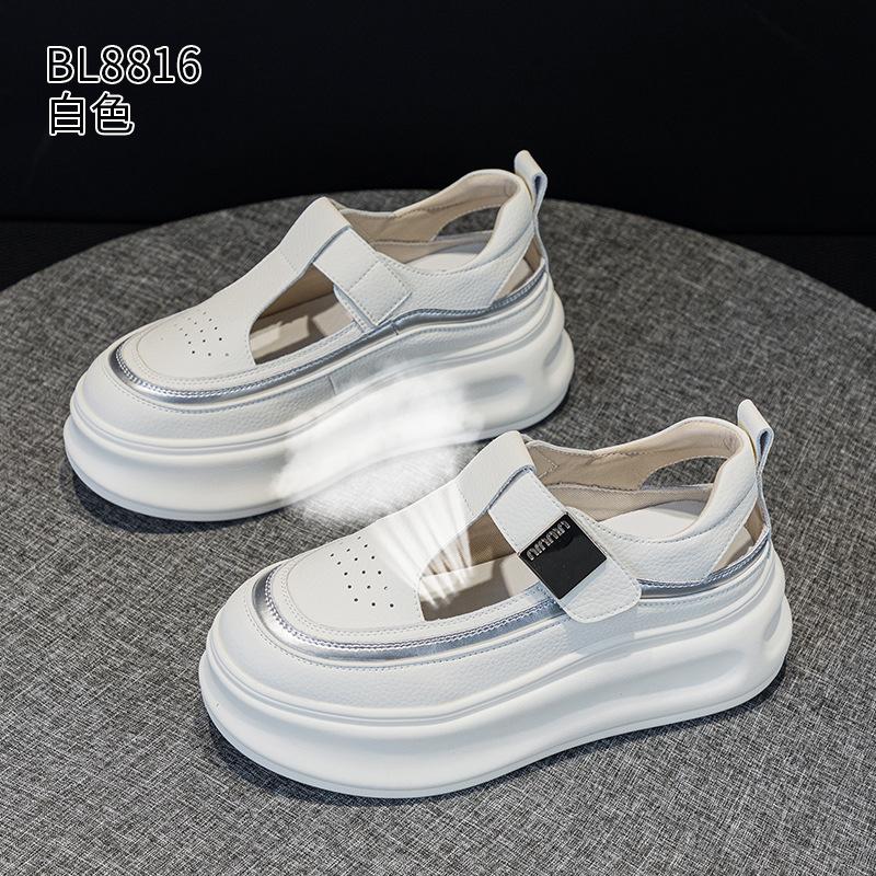 Platform sandals wear summer new leather muffin small casual bag head hole shoes