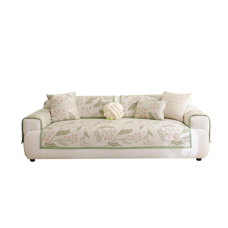 French pastoral cool bean sofa cushion 2025 new summer straight row leather sofa cover cloth towel non-slip mat