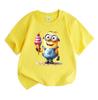 Kids Boys Girls Crew Neck Short Sleeve 100% Cotton T-Shirt, Cute Yellow Cartoon Character Hold Ice Cream Print Casual Soft Breathable Summer Tee Tops
