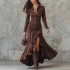 English Dress Long Sleeve Round Neck Zip Back Asymmetrical Hem For Casual Autumn