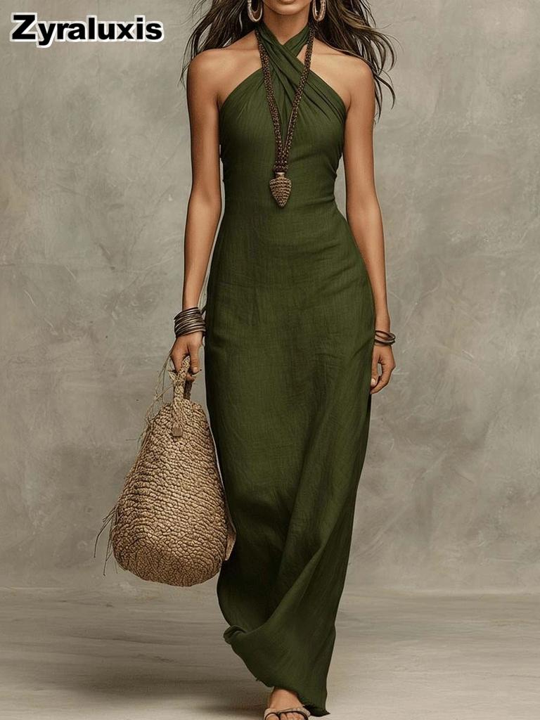 New Women Slim Fit Elegant Evening Bodycon Sleeveless Halter Dress for Women Summer