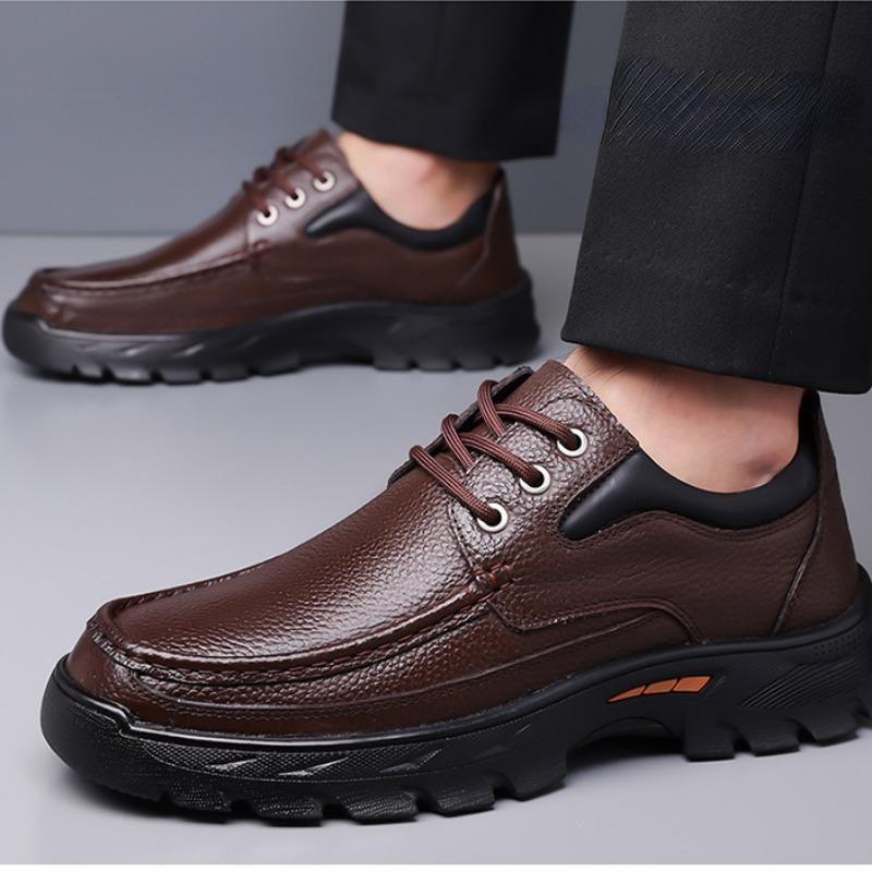 Spring Autumn Lace Cow Leather Shoes for Men Fashion Soft-soled Men's Platform Shoes Designer Casual Dress Shoes Male