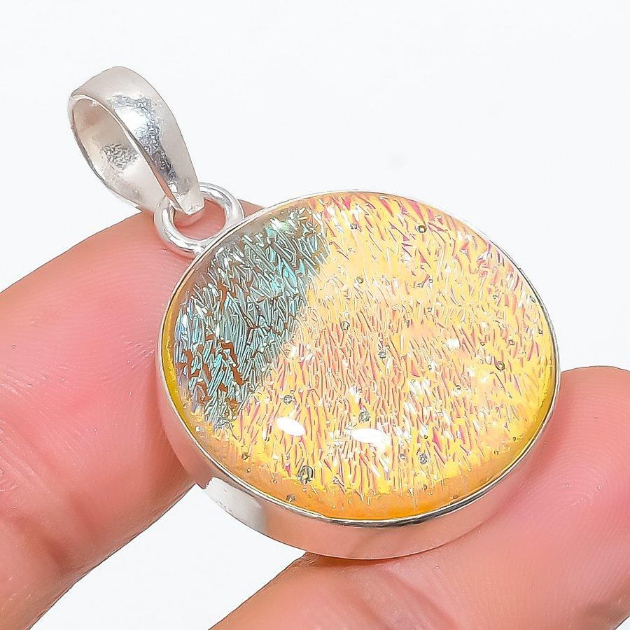 

Mexican Dico Glass Gemstone 925 Steling Silver Jewelry Pendant 1.38 SU-9647