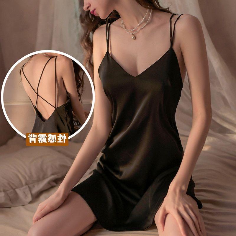 

Amazon Open Back Satin Pajamas Oversize Women s Clothing Black M(Suggested 45.00 kg-60.00 kg)